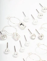 Silver Classic Stud & Hoop Earring 12-Pack