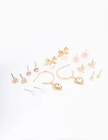 Gold Bow Flower & Pearl Earring 8-Pack