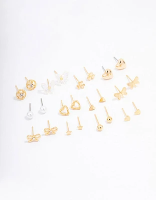 Gold Butterfly Stud Earrings 12-Pack