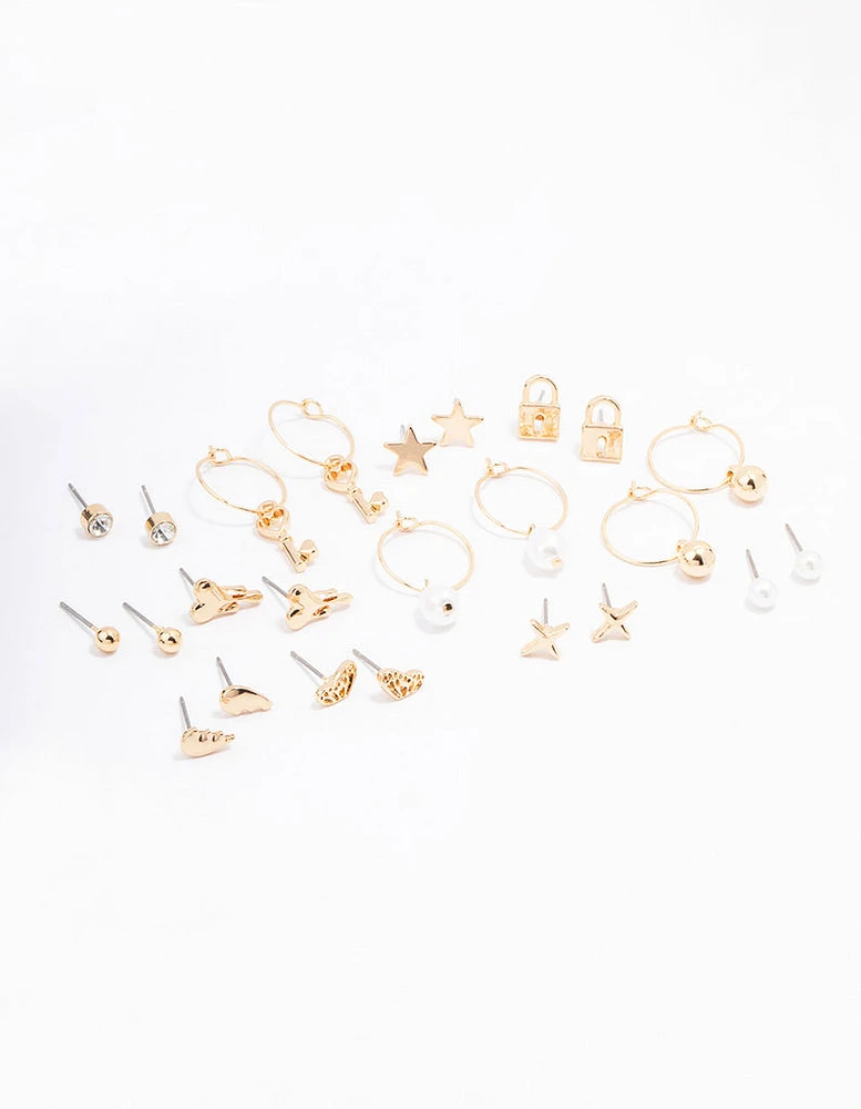 Gold Pearl Drip Heart Earring 12-Pack