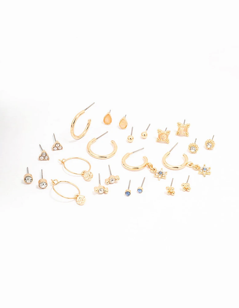 Gold Mixed Stone Hoop Earring 12-Pack