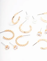 Gold Pearl Diamante Mixed Hoop & Stud Earring 8-Pack