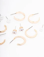 Gold Pearl Diamante Mixed Hoop & Stud Earring 8-Pack