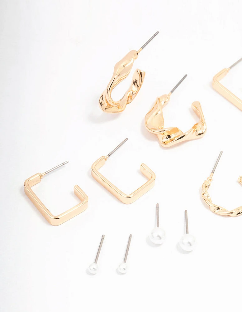 Gold Pearl Bar Hoop Earring 8-Pack