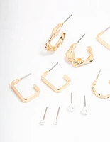 Gold Pearl Bar Hoop Earring 8-Pack