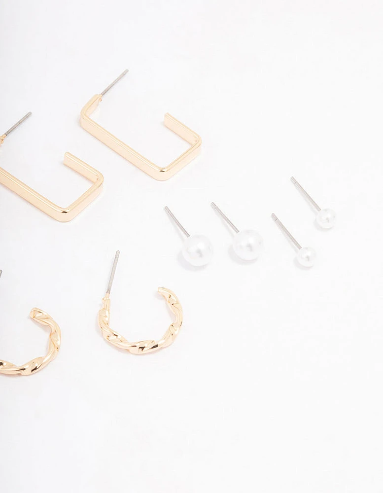 Gold Pearl Bar Hoop Earring 8-Pack