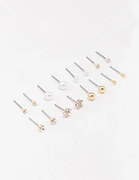 Gold Diamante Flower & Pearl Earring 8-Pack