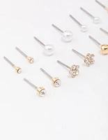 Gold Diamante Flower & Pearl Earring 8-Pack