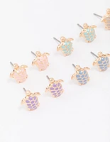 Gold Multi-Coloured Turtle Stud Earring 8-Pack