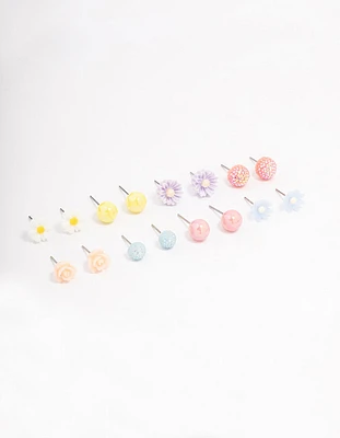 Gold Round Flower Stud Earring 8-Pack