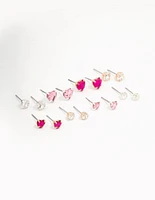 Silver Heart & Crystal Solitaire Earring 8-Pack