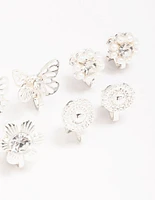 Silver Butterfly & Flower Clip On Earring 5-Pack