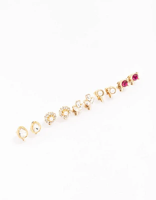 Gold Jewel Stone Clip On Earring 5-Pack