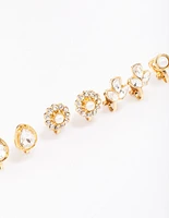 Gold Jewel Stone Clip On Earring 5-Pack