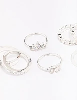 Silver Diamante Mixed Band Ring Pack