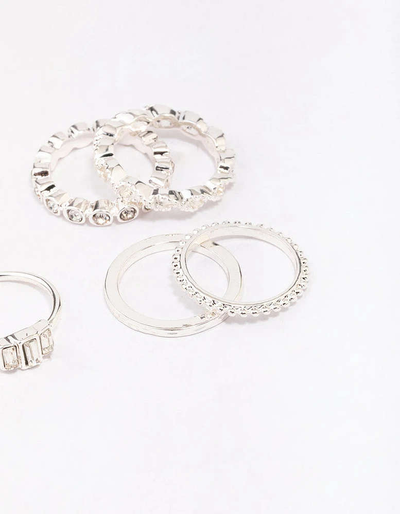 Silver Diamante Band Mixed Ring Pack