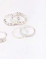 Silver Diamante Mixed Band Ring Pack