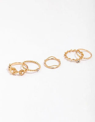 Gold Twisted Flower Ring Pack