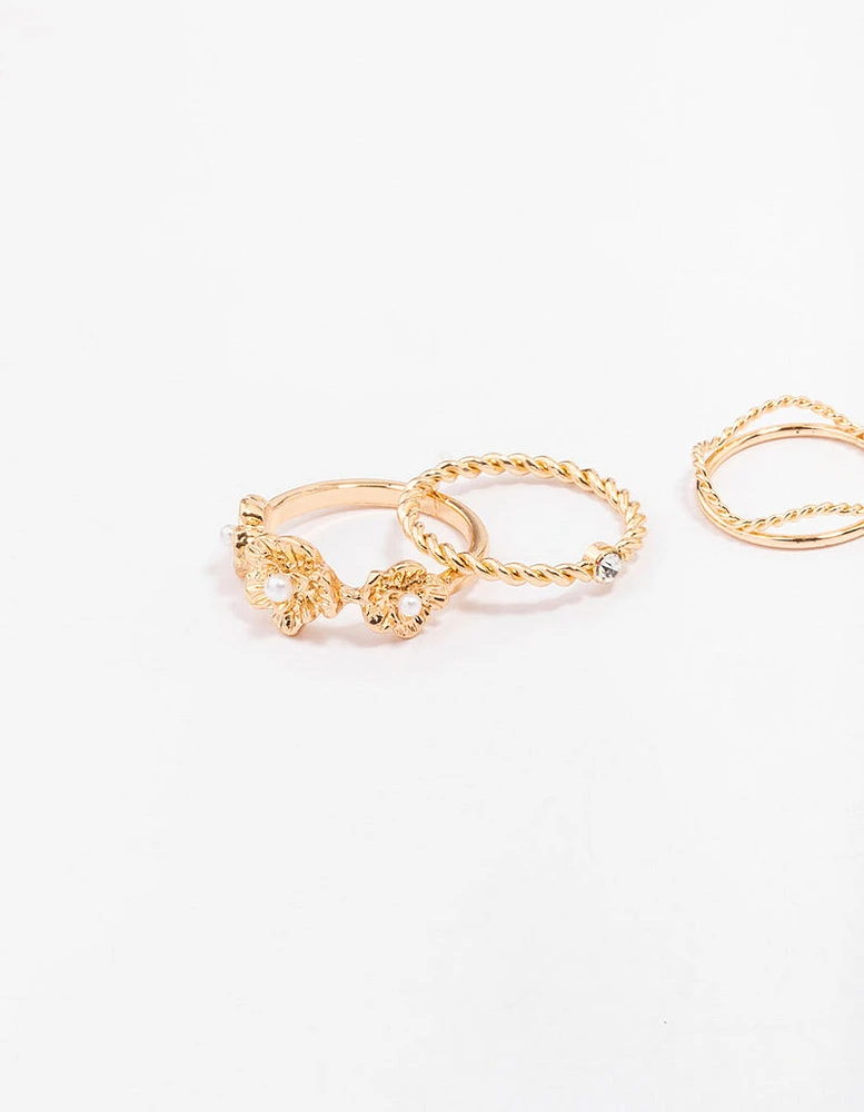 Gold Twisted Flower Ring Pack