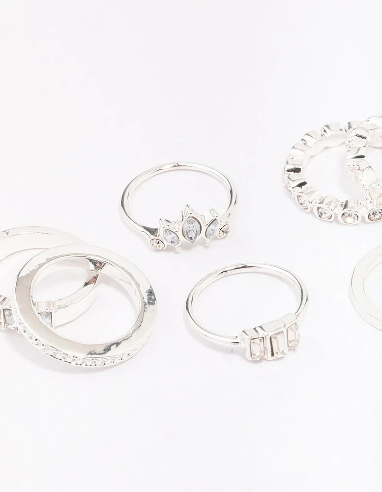 Silver Diamante Band Mixed Ring Pack