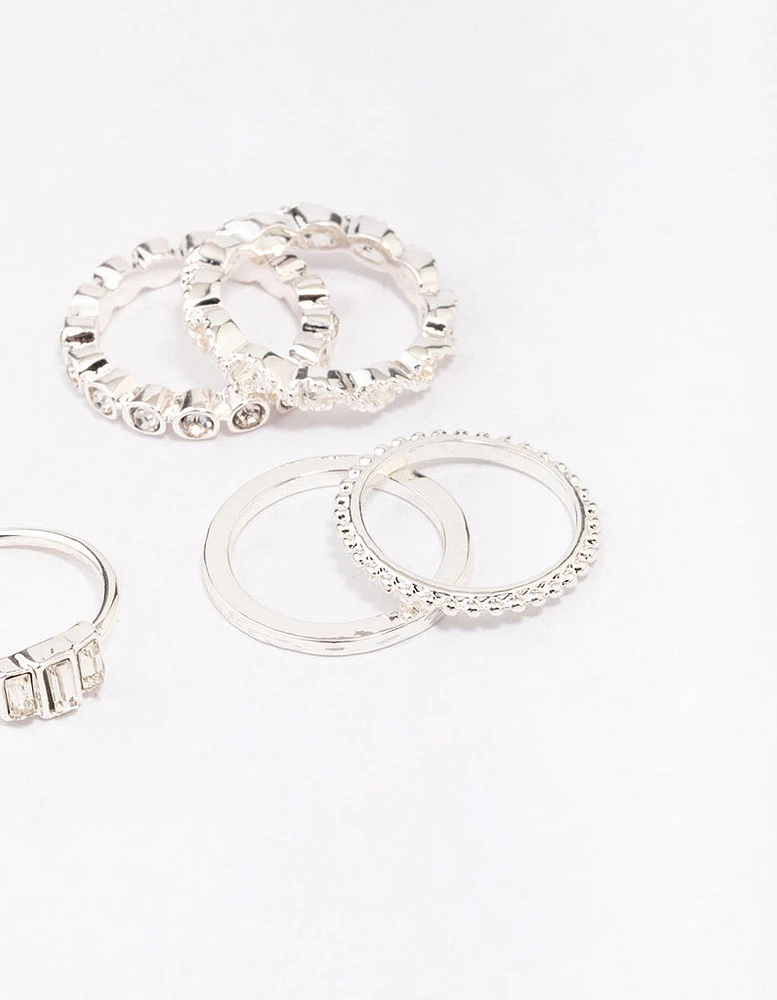 Silver Diamante Band Mixed Ring Pack