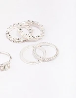 Silver Diamante Band Mixed Ring Pack