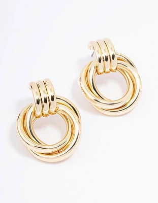 Gold Plated Circular Drop Stud Earrings