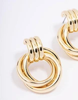 Gold Plated Circular Drop Stud Earrings