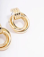 Gold Plated Circular Drop Stud Earrings