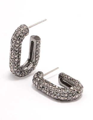 Gunmetal Rectangle Diamante Hoop Earrings