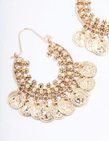 Gold Filigree Coin Hoop Earrings