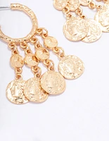 Gold Coin Fringe Hoop Earrings