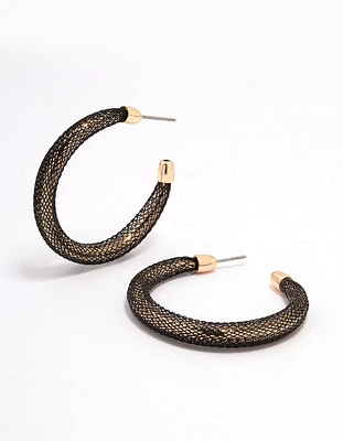 Gold & Black Mesh Bold Hoop Earrings