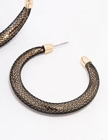 Gold & Black Mesh Bold Hoop Earrings