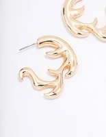 Gold Metal Flame Hoop Earrings