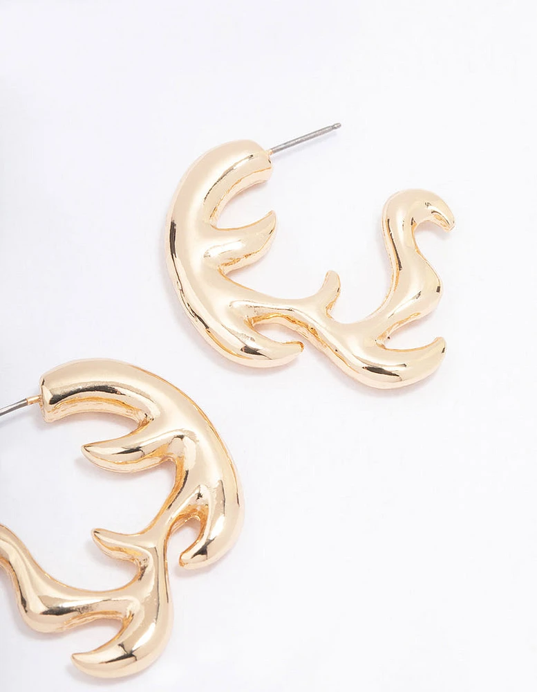 Gold Metal Flame Hoop Earrings