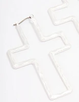 Silver Cross Outline Hoop Earrings