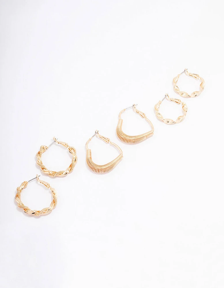 Gold Coil Heart Hoop Earring 3-Pack