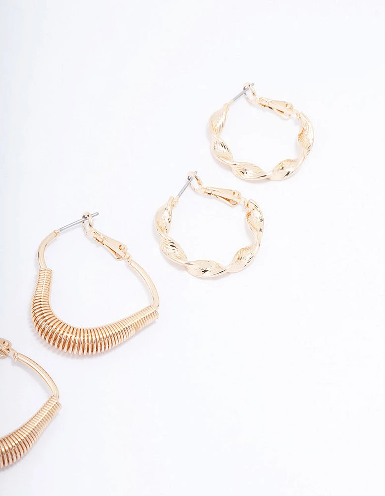 Gold Coil Heart Hoop Earring 3-Pack