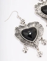 Antique Silver Detailed Heart Drop Earrings