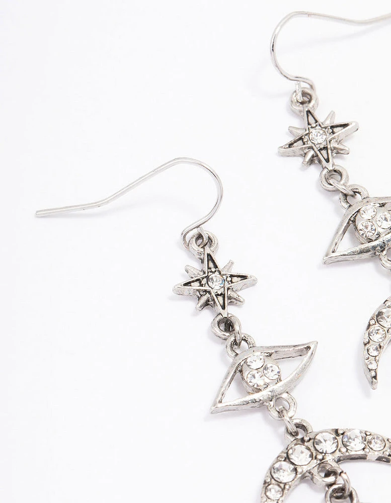 Antique Silver Hasma & Moon Drop Earrings