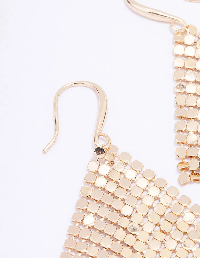 Gold Mesh Chain Statement Drop Earrings