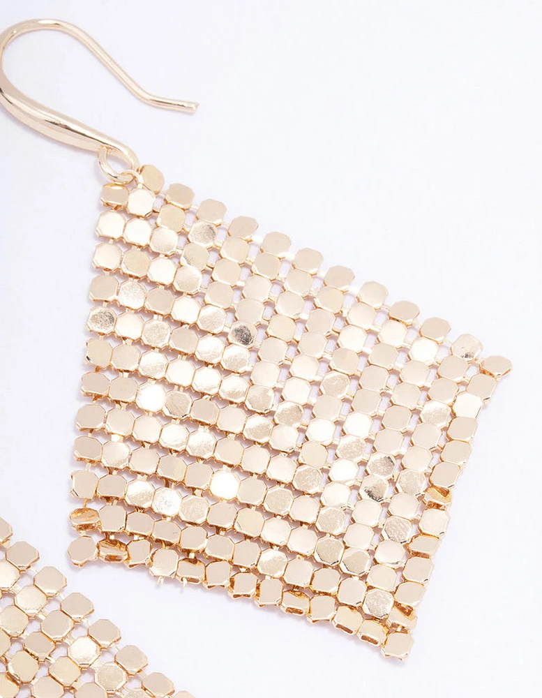 Gold Mesh Chain Statement Drop Earrings