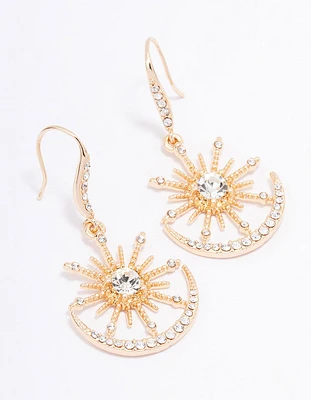 Gold Sunburst Drop Earrings