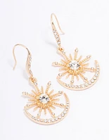 Gold Sunburst Drop Earrings