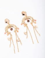 Gold Crescent Stone Drop Earrings