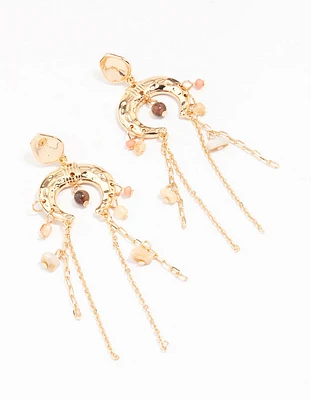 Gold Crescent Stone Drop Earrings