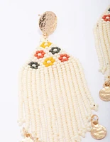 Gold Beaded Fringe Drop Earrings