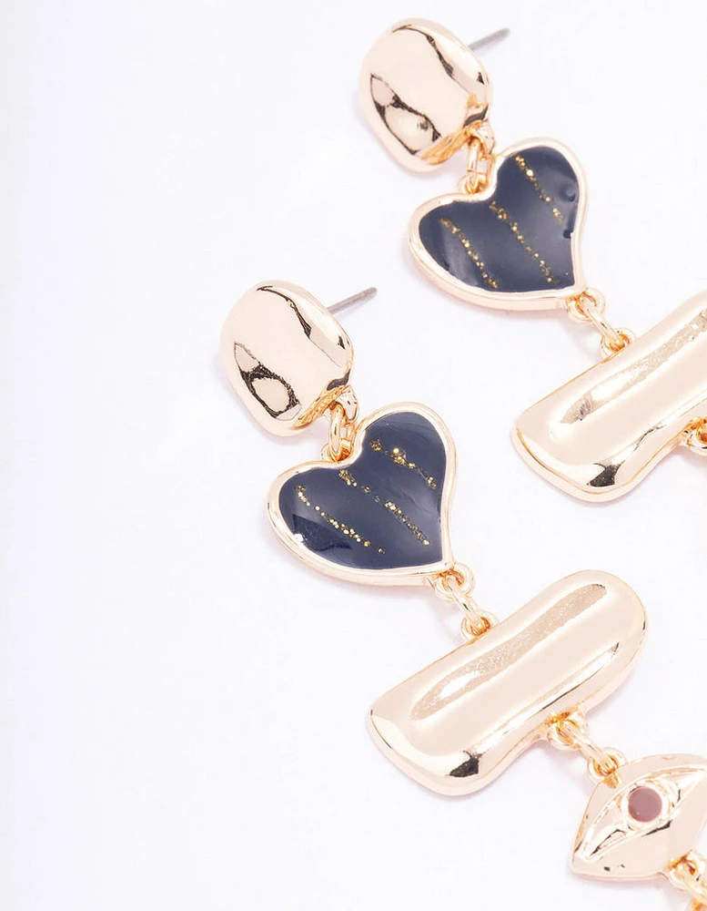 Gold Heart Hand Drop Earrings