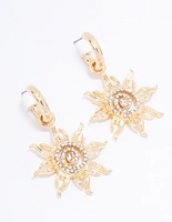 Gold Swirling Sun Drop Earrings